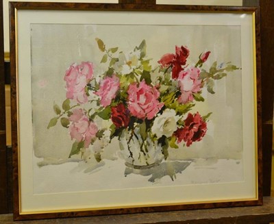 Lot 1080 - Marjorie Best (20th century) Still life of roses Signed, watercolour, 23.5cm by 45cm