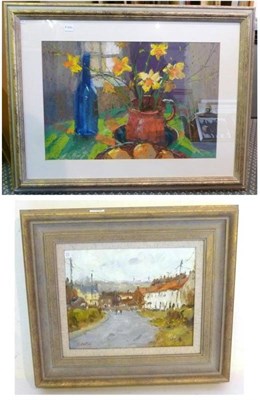 Lot 1081 - David Allen RSMA (b.1945) 'Daffodils in a Red Jug' Signed and dated (19)98, pastel, together with a