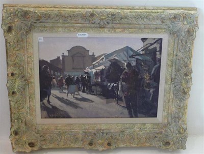 Lot 1083 - Gillian Roberts (Contemporary) A corner of Wetherby Market Signed, oil on board, 24.5cm by 34cm