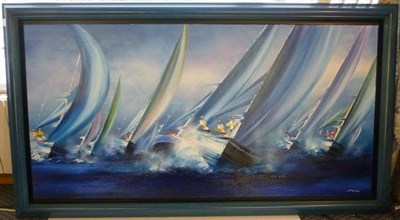 Lot 1091 - Victor Spahn (b.1949) Russian 'Sailing Rale' Signed, oil on canvas, 75cm by 150cm  Provenance:...