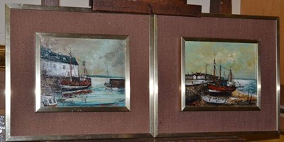 Lot 1092 - Julien Poivre (20th/21st century) A pair of harbour scenes Each signed, oil on canvas, 21.5cm...