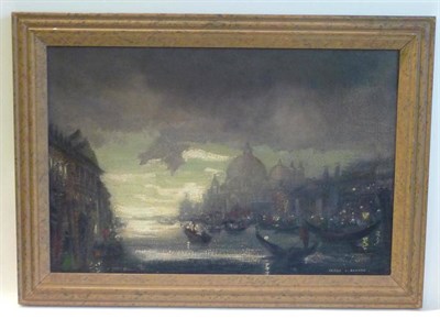 Lot 1093 - James Leslie Brooke (1903-1973) 'Grand Canal Venice, Evening' Signed, inscribed with title on label