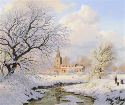 Lot 1104 - Daniel Van Der Putten (b.1960) 'Bugbrocke Church in Winter, Northamptonshire' Signed, signed...