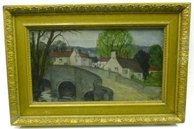 Lot 1125 - Helene Kirschke (1892-1945) 'Grassington'  Signed and dated (19)23, oil on canvas, 24cm by 44.5cm