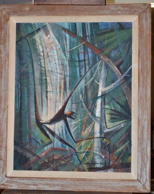 Lot 1133 - Joseph Theodore Domareki (20th/21st century) American Forest with a monkey Signed, oil on...