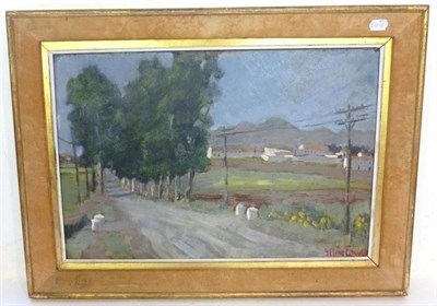 Lot 1137 - Anne Le Clerc Fowle (act.c.1950-1992) Landscape with poplars Signed, oil on board, 40cm by 59.5cm