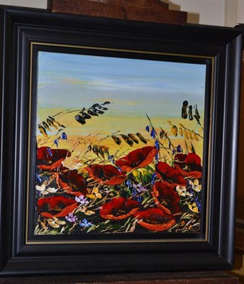 Lot 1140 - Maya Eventov (b.1964) Russian Poppy field Signed, oil on canvas, 45.5cm by 45.5cm  Together...