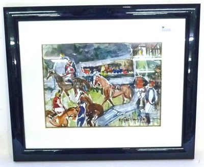 Lot 1145 - Pierre Gaillardot (1910 - 2002)  'The Parade Ring' Signed, watercolour, 20cm by 28cm