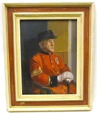 Lot 1176 - Sheila Fell (1931-1979)  Chelsea pensioner Oil on canvas board, 39.5cm by 29cm  Provenance:...