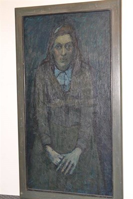 Lot 1178 - David George Fawcett ATD, FRSA (1935-1973) Portrait of a lady in blue Signed, oil on board,...