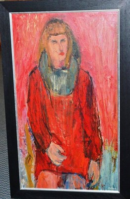 Lot 1179 - Floris van de Broecke (20th/21st century) Portrait of a lady wearing a red jumper Signed and...