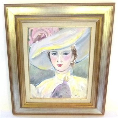 Lot 1180 - Rafael Monzo, (b.1952) Catalan 'Femme avec Chapeau' Signed, oil on canvas, 39.5cm by 32cm...