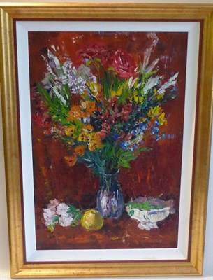 Lot 1189 - Dimitry Proshkin (b.1973) Russian Still life of a vase of flowers Signed, oil on board, 90.5cm...