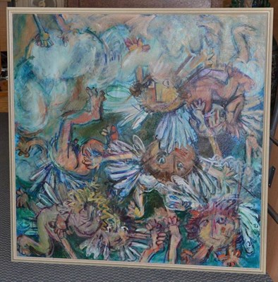 Lot 1193 - Brian Holmes (b.1933-2009) Cherubs Oil on canvas, 101.5cm by 100cm