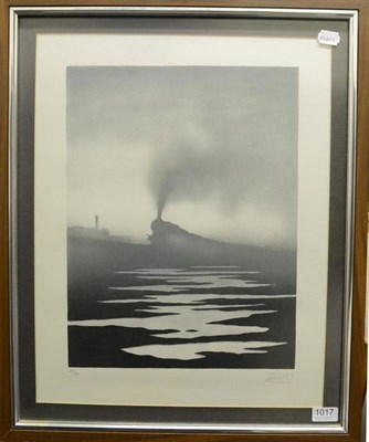 Lot 1017 - After Trevor Grimshaw (1947-2001) Steam train in an industrial landscape Signed and numbered...