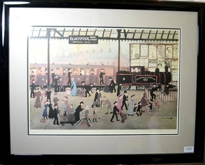 Lot 1020 - After Helen Bradley MBE (1900-1979) 'Blackpool Station' Signed in pencil, with the blindstamp...