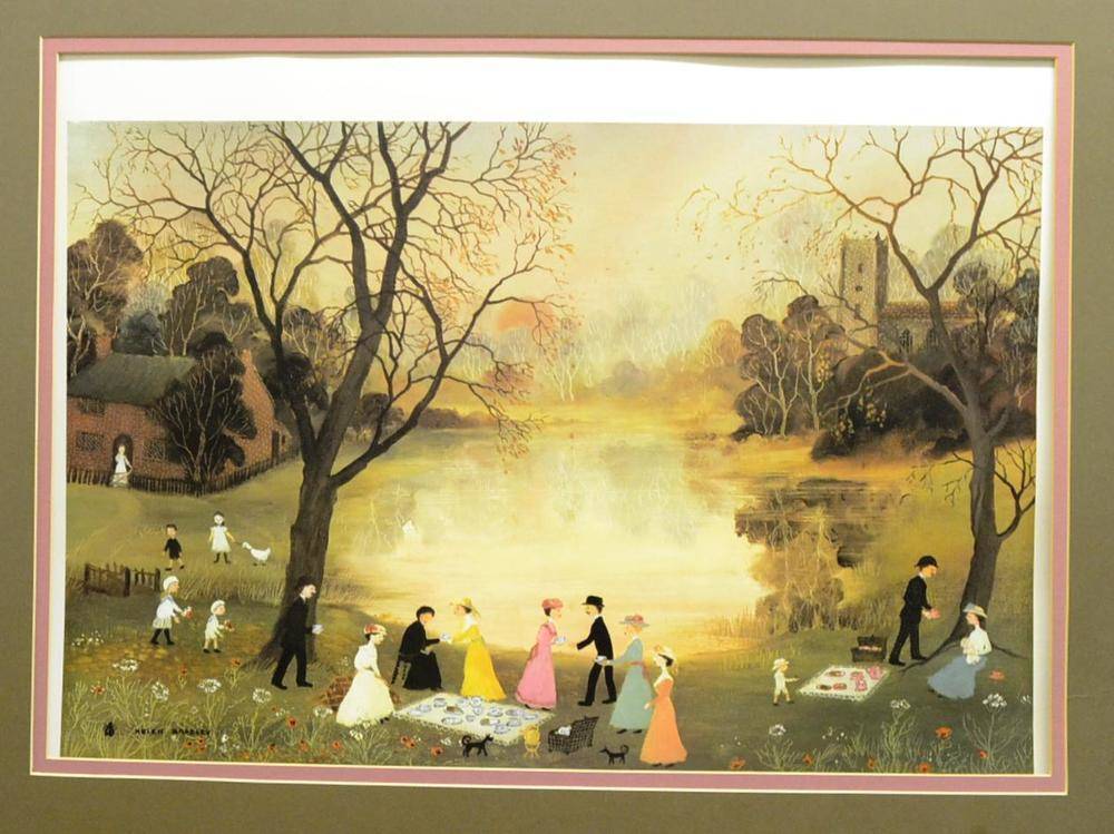 Lot 1021 - After Helen Bradley MBE (1900-1979) 'Our Picnic' Signed in pencil, with the blindstamp for The Fine