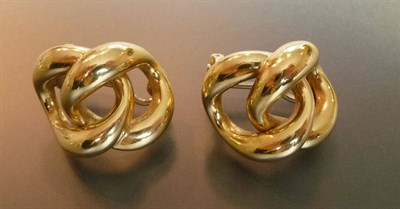 Lot 513 - A Pair of 18 Carat Gold Earrings, the double link hollow studs with clip-on fittings, measure 1.9cm