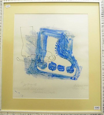 Lot 1042 - Douglas Swan (1930-2000) Ice skates Signed and dated 1988, inscribed 'for Brigitte with love...