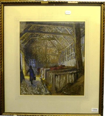 Lot 1064 - William Redworth (1873-1947) 'The Milking Shed' Signed, inscribed verso, pastel, together with...