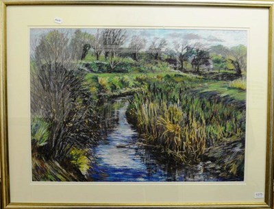 Lot 1075 - Dave Barden (b.1943)  'November Morning, River Roding' Signed and dated (19)99, pastel, 58cm by...