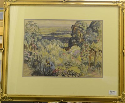 Lot 1076 - Kathleen Clausen (20th century)  'The Poets Garden' Signed, watercolour heightened with white, 28cm