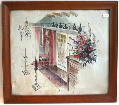 Lot 1077 - Stuart Armfield (1916-2000) Interior scene  Signed, mixed media, 44cm by 50cm