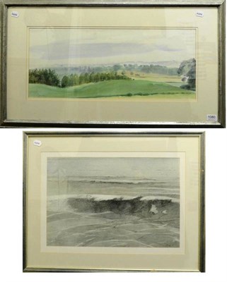 Lot 1080 - Geoffrey Squire (1923-2012) 'Misty Morning' Signed, watercolour, together with a mixed media by...
