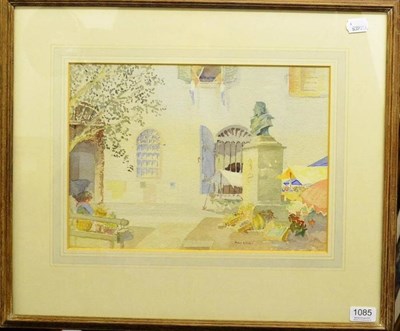 Lot 1085 - Francis Russell Flint RI (1915-1977) 'Market Stalls Antibes' Signed, watercolour, 27cm by 37.5cm