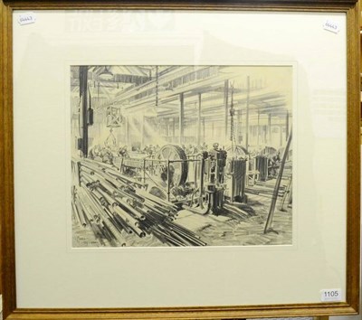 Lot 1105 - Terence Cuneo (1907-1996) Renolds Tube Engineering Works Signed and dated May 1944, pencil, 32cm by