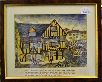 Lot 1110 - Lois Bygrave (1915-1996) The Shambles, York Signed, mixed media on paper, together with three...