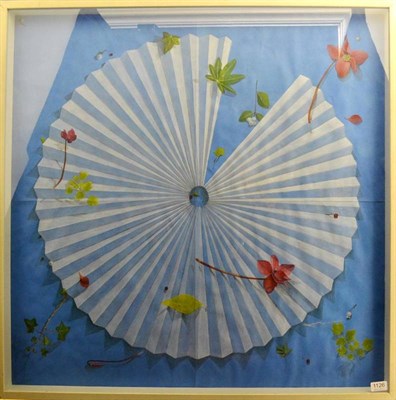 Lot 1126 - Leigh Cooke (Contemporary) Fan with flowers, scarf design for Hermes Signed, watercolour, 87cm...