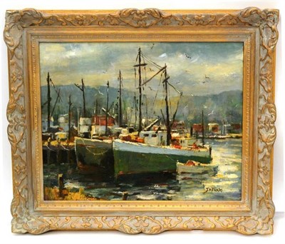 Lot 1136 - Circle of John Anthony Park (1880-1962) Harbour scene Signed, oil on board, 39cm by 49cm