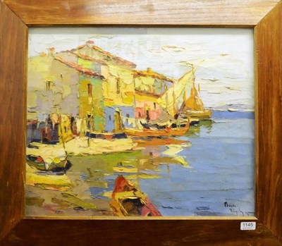 Lot 1145 - Rudolf Negely (1883-1950) Hungarian Coastal scene with figures and boats Signed, oil on canvas,...