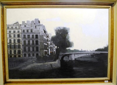 Lot 1150 - Philip Le Bas (b.1925) Bridge over the Seine Signed, oil on board, 70cm by 101cm