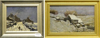 Lot 1164 - Arthur Newsholme (20th century) A figure and a dog walking on a country lane in the snow...