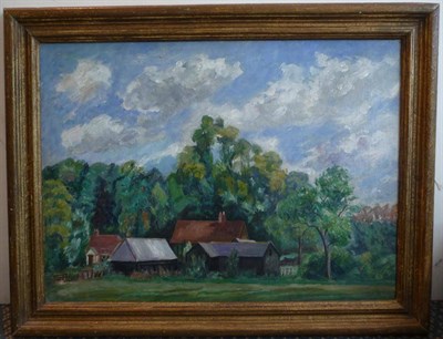 Lot 1185 - Archibald Ziegler ARCA (1903-1971) 'Farmhouse in a country landscape' Signed, (twice), oil on...