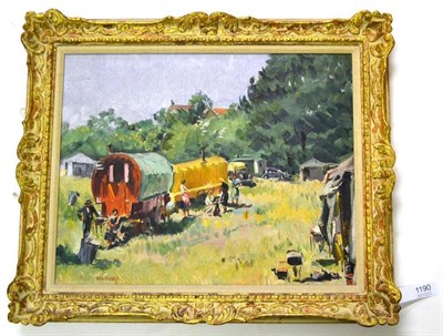 Lot 1190 - Philip Naviasky (1894-1983) A gypsy encampment Signed, oil on canvas, 38.5cm by 48.5cm