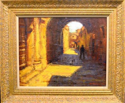 Lot 1194 - John Mackie (b.1955) 'In the Shade, Rhodes, Old Town' Signed and dated (19)94, oil on canvas,...