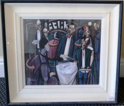 Lot 1212 - George Dunne (Contemporary) Irish 'Cafe in Dublin' Signed, oil on canvas, 38cm by 43cm