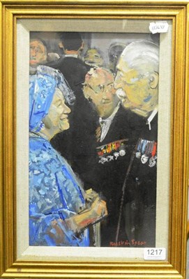 Lot 1217 - Ruskin Spear (1911-1990) 'MAC and the Queen Mum' Signed, oil on board, 37cm by 22cm