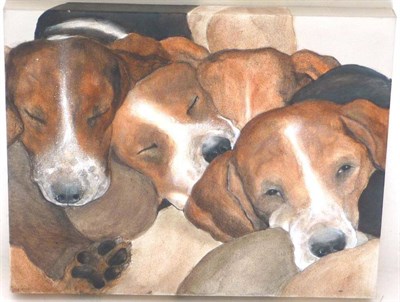 Lot 1229 - Ena Lund (Contemporary) 'Pups' Signed on the right hand side of the canvas, oil on canvas, 40cm...