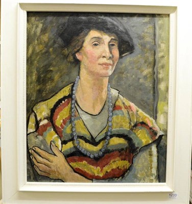 Lot 1233 - Attributed to Mary Ethel Hunter (1878-1936) A half length portrait of a lady wearing a striped top