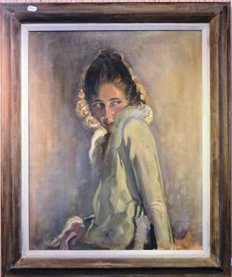 Lot 1235 - After David Jagger (20th century) Portrait of a lady wearing a fur collar Signed Naylor, oil on...