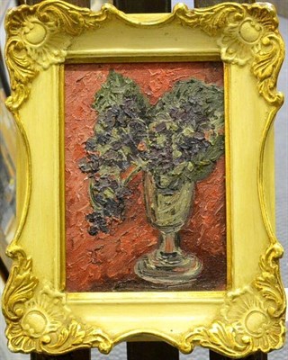 Lot 1248 - Circle of Duncan Grant (20th century) Still life of lilac in a vase  Oil on board, 17.5cm by 12cm