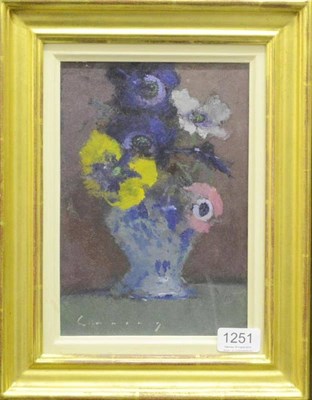 Lot 1251 - Frederick Cuming RA (b.1930)  Still life of anemones Signed, oil on board, 24cm by 16.5cm