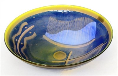 Lot 1262 - Christopher Williams (b.1949) Blown and Cut Glass Bowl, with blue tinted cut patterns within a lime