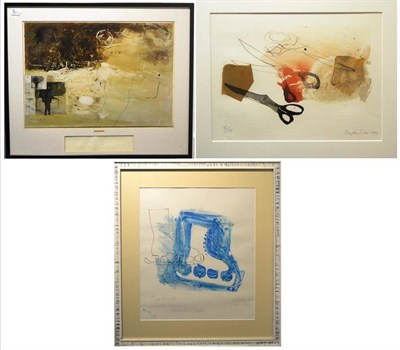 Lot 2052 - Douglas Swan (1930-2000) Scissors  Signed and dated 1989, numbered 32/75, print, together with...