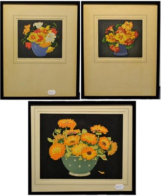 Lot 2053 - # John Hall Thorpe (1874 - 1947) Australian  'Marigolds' Signed and inscribed, colour woodblock...