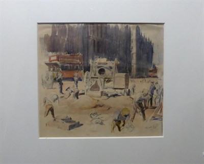 Lot 2059 - Russell Sidney Reeve RE, RBA (1895-1970) 'Roadworks, London' Signed and dated 1927, inscribed on an